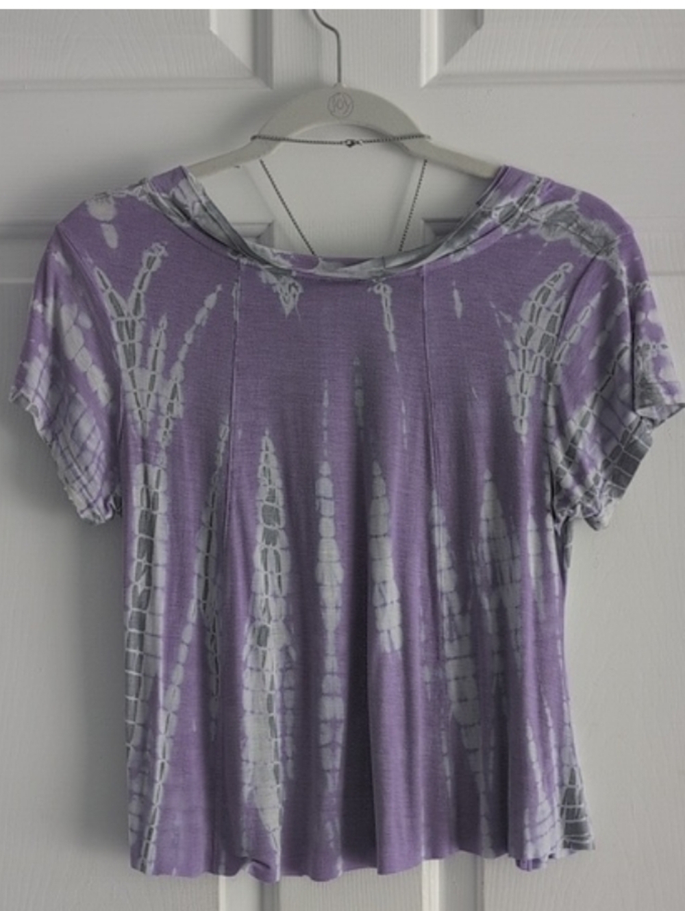 RayaSun Purple Lilac Crop Tie-Dye V-Neck Cap Sleeve Top Small Knit Top Festival - Picture 3 of 8